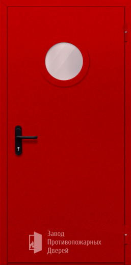 Фото двери «Однопольная с круглым стеклом (красная)» в Раменскому