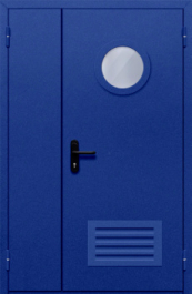 Фото двери «Полуторная с круглым стеклом и решеткой (синяя)» в Раменскому