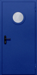 Фото двери «Однопольная с круглым стеклом (синяя)» в Раменскому